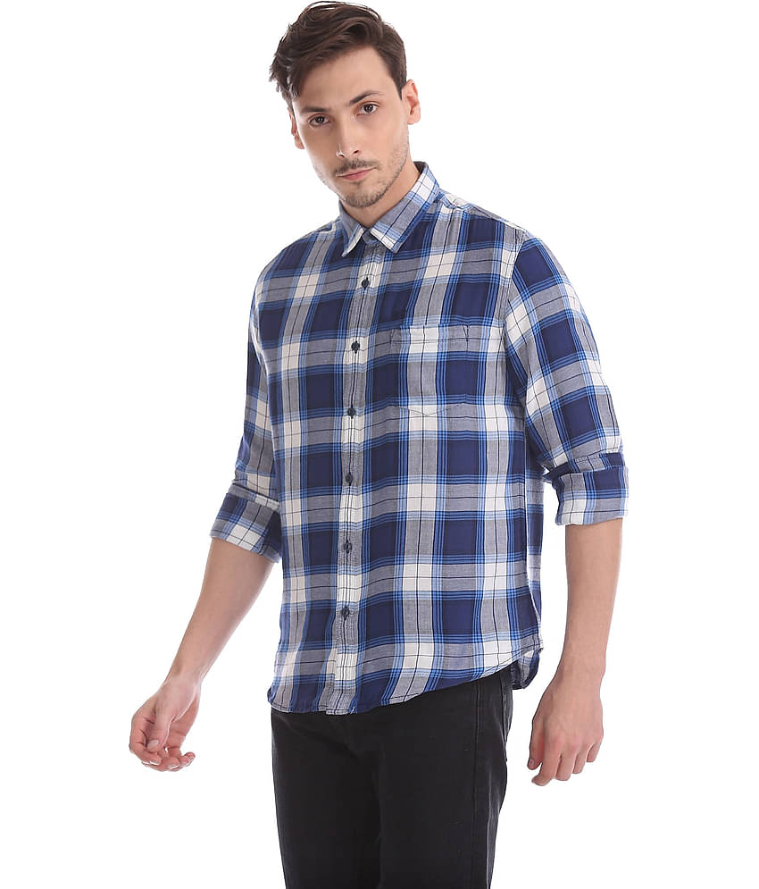 EDHARDY - Cotton Blend Slim Fit Blue Men's Casual Shirt ( Pack of 1 )