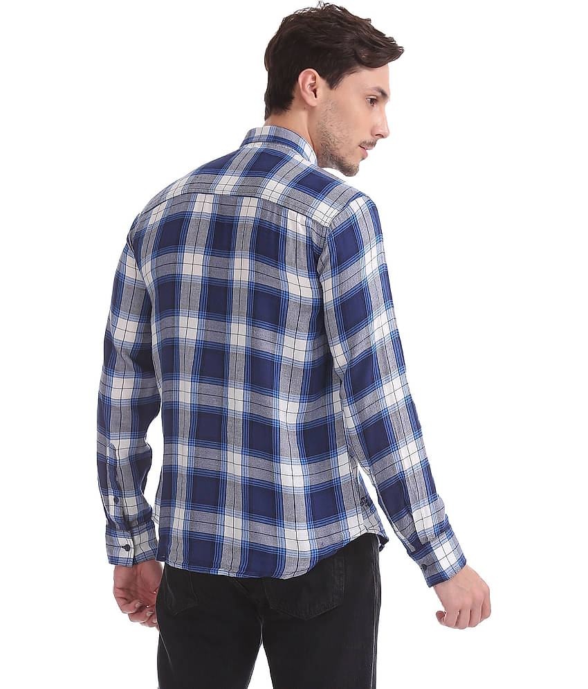 EDHARDY - Cotton Blend Slim Fit Blue Men's Casual Shirt ( Pack of 1 )