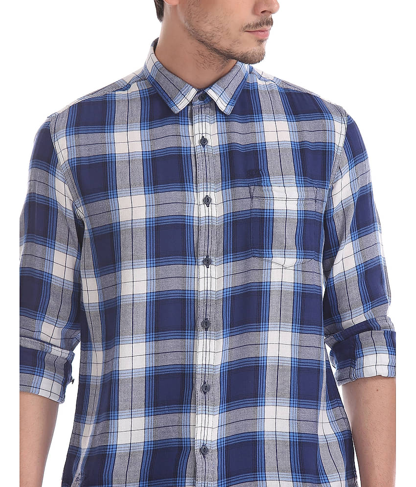 EDHARDY - Cotton Blend Slim Fit Blue Men's Casual Shirt ( Pack of 1 )