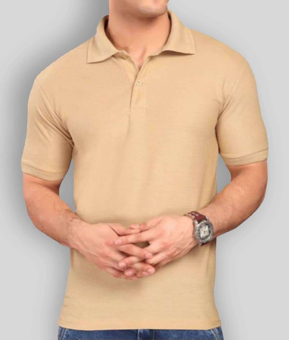 FASHION365 Pack of 1 Cotton Blend Slim Fit Solid Half Sleeves Men's Polo T Shirt ( Beige )