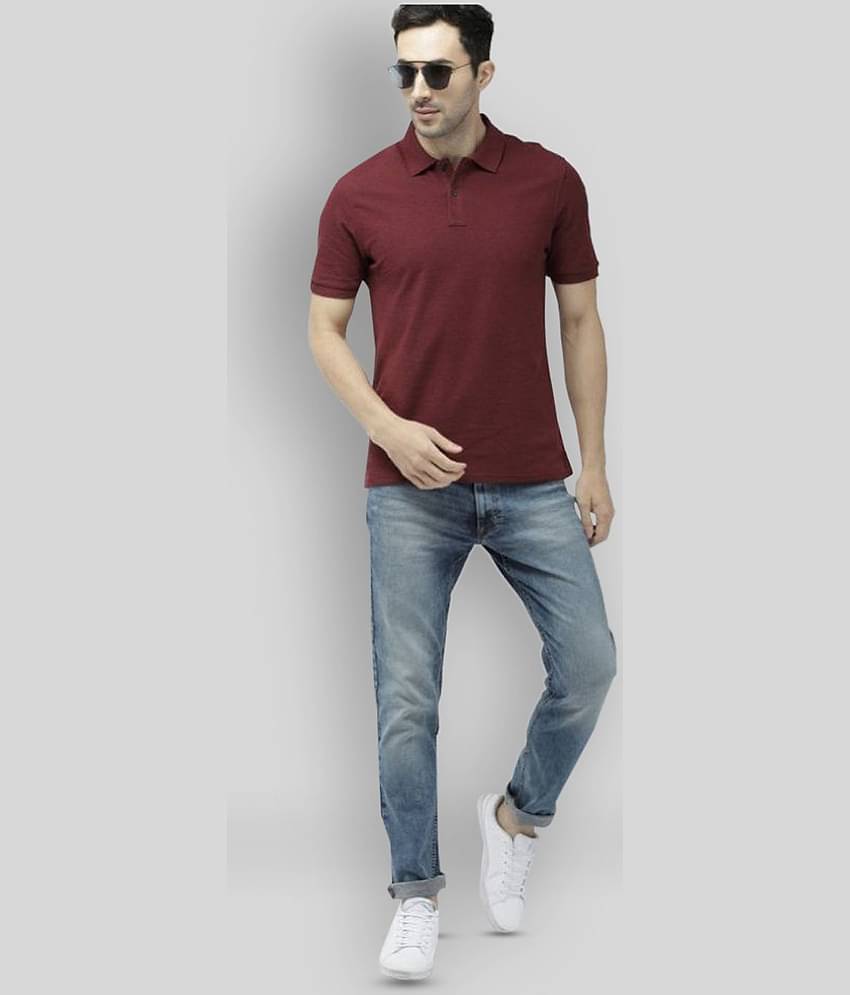 FASHION365 Pack of 1 Cotton Blend Slim Fit Solid Half Sleeves Men's Polo T Shirt ( Maroon )