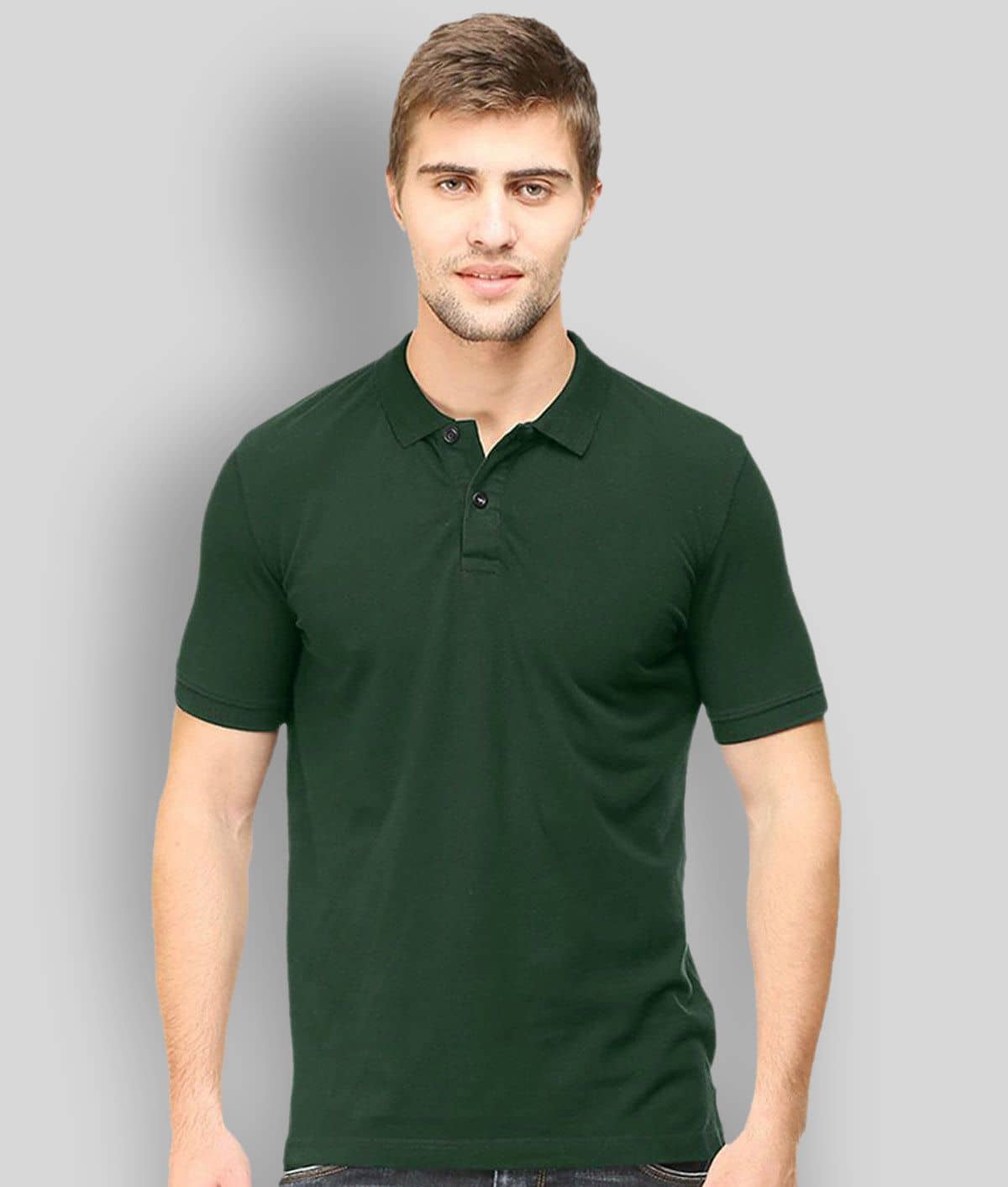 FASHION365 Pack of 1 Cotton Blend Slim Fit Solid Half Sleeves Men's Polo T Shirt ( Green )
