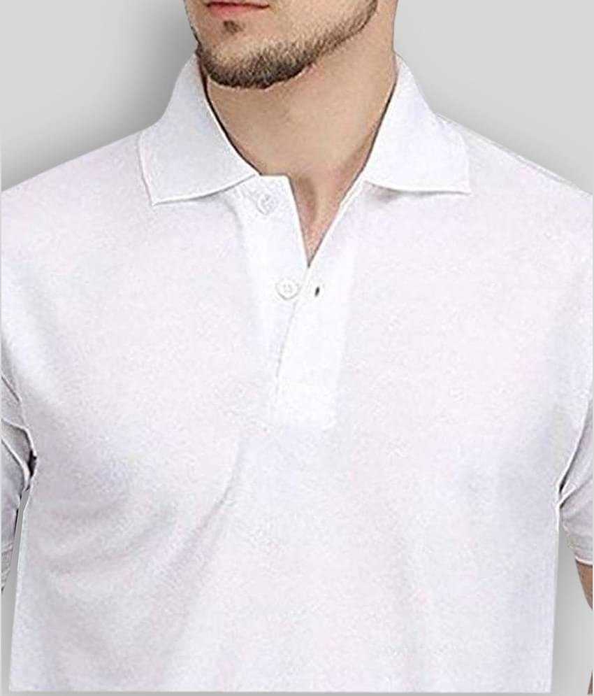 FASHION365 Pack of 1 Cotton Blend Slim Fit Solid Half Sleeves Men's Polo T Shirt ( White )