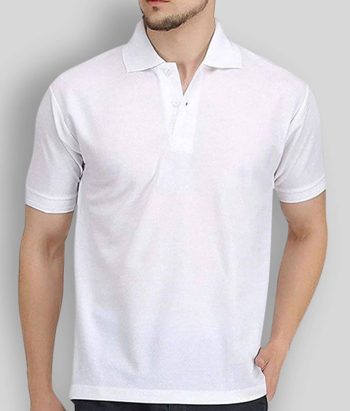 FASHION365 Pack of 1 Cotton Blend Slim Fit Solid Half Sleeves Men's Polo T Shirt ( White )
