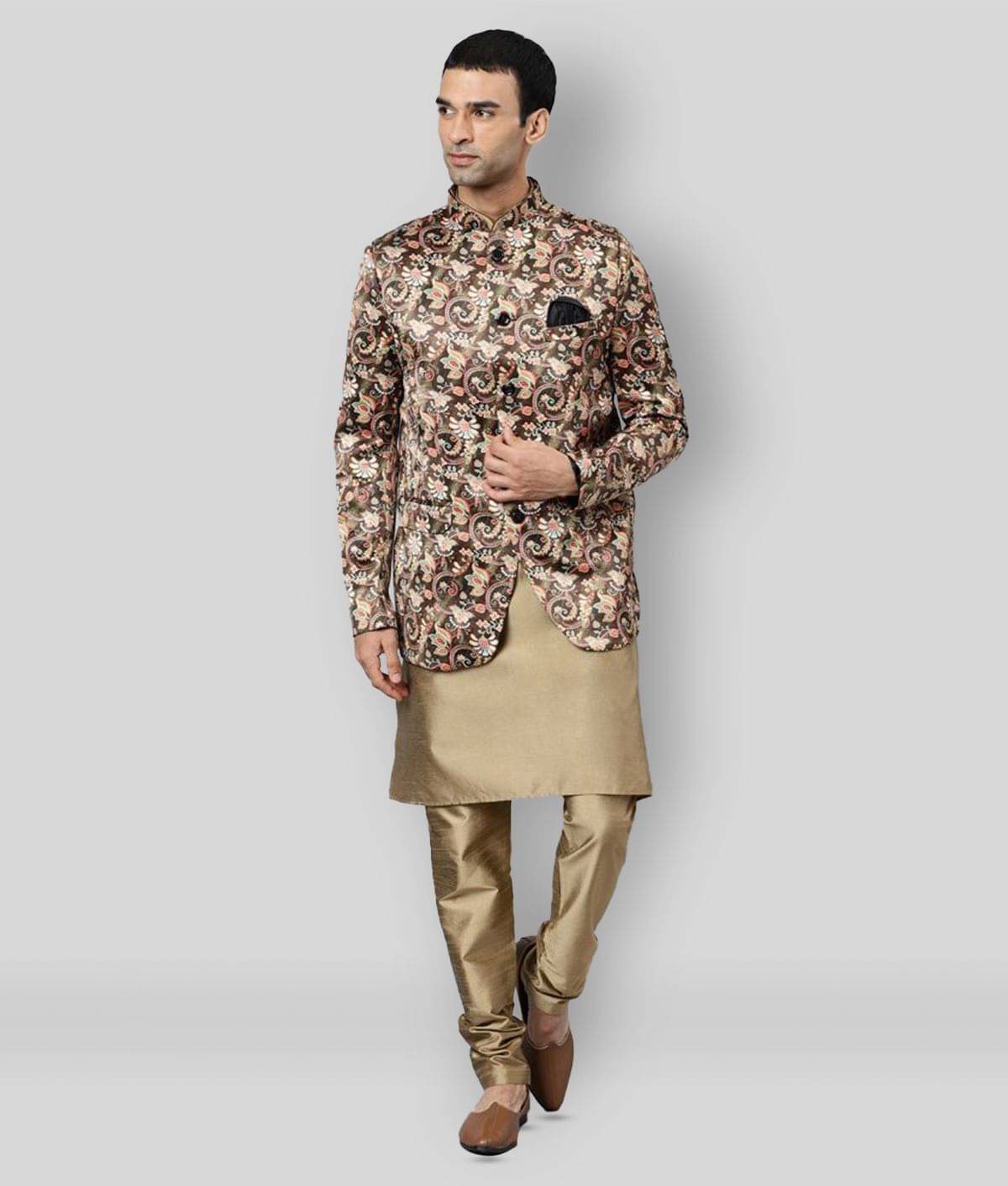 Hangup - Brown Polyester Slim Fit Men's Kurta Pyjama Set ( Pack of 1 )     			Hangup - Brown Polyester Slim Fit Men's Kurta Pyjama Set ( Pack of 1 )