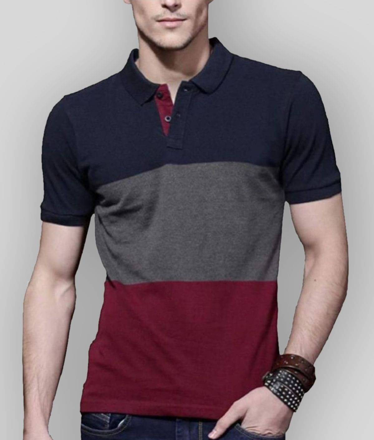 Leotude Pack of 1 Cotton Blend Regular Fit Colorblock Half Sleeves Men's Polo T Shirt ( Multicolor )     			Leotude Pack of 1 Cotton Blend Regular Fit Colorblock Half Sleeves Men's Polo T Shirt ( Multicolor )