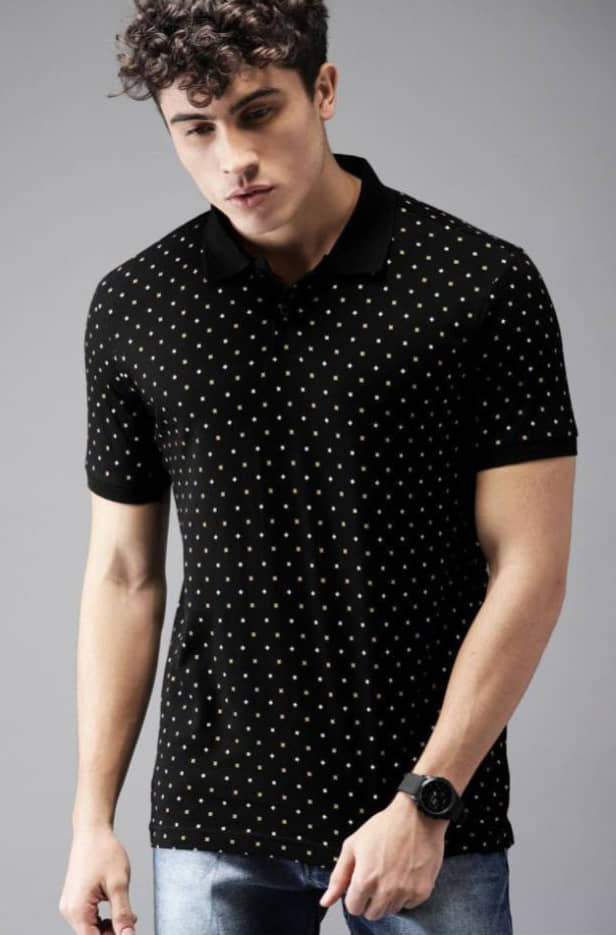 Leotude Pack of 1 Cotton Blend Regular Fit Printed Half Sleeves Men's Polo T Shirt ( Black )
