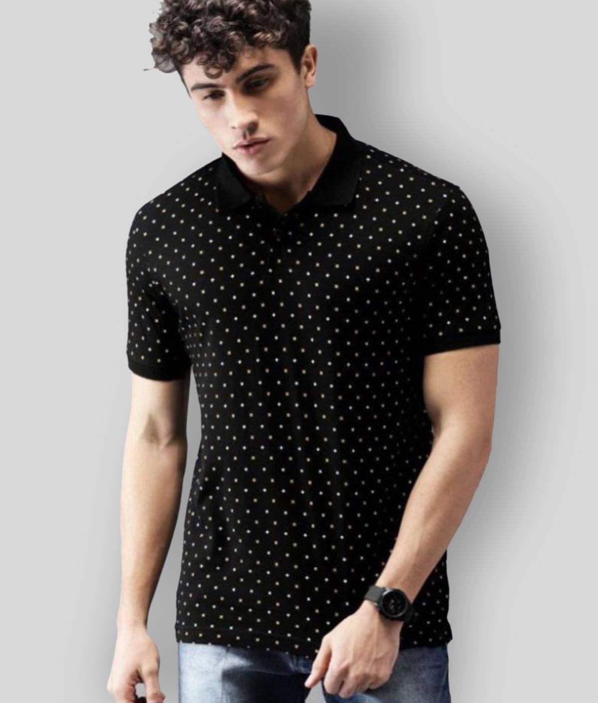     			Leotude Pack of 1 Cotton Blend Regular Fit Printed Half Sleeves Men's Polo T Shirt ( Black )