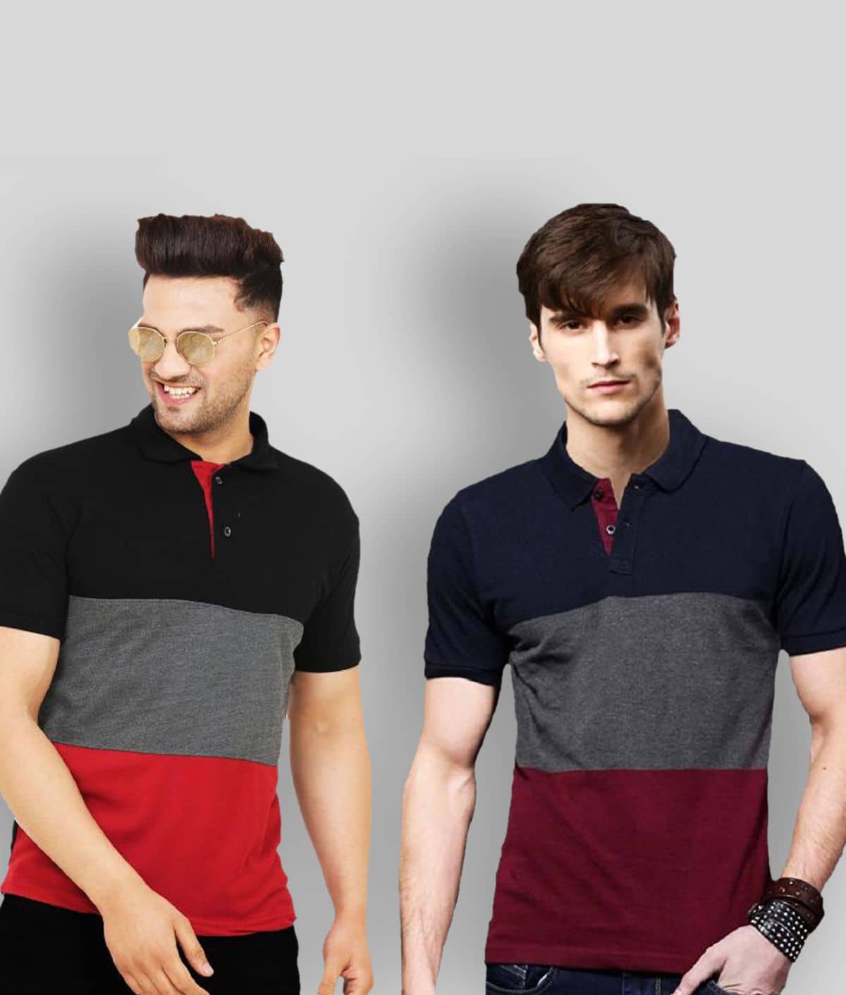 Leotude Pack of 2 Cotton Blend Regular Fit Colorblock Half Sleeves Men's Polo T Shirt ( Multicolor )