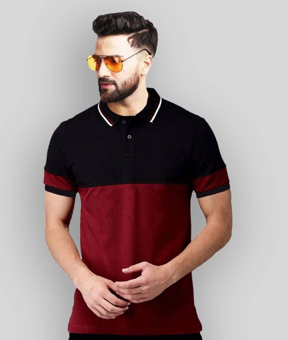 Leotude Pack of 1 Cotton Blend Regular Fit Colorblock Half Sleeves Men's Polo T Shirt ( Purple )     			Leotude Pack of 1 Cotton Blend Regular Fit Colorblock Half Sleeves Men's Polo T Shirt ( Purple )