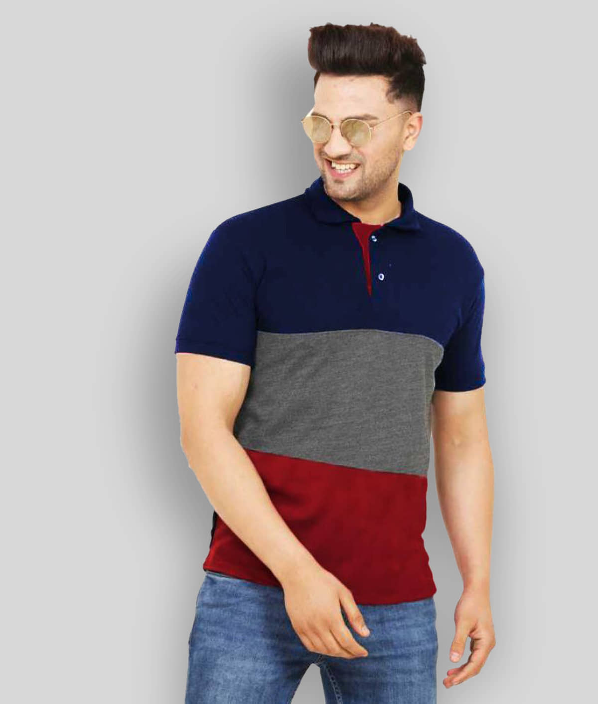 Leotude Pack of 1 Cotton Blend Regular Fit Colorblock Half Sleeves Men's Polo T Shirt ( Black )