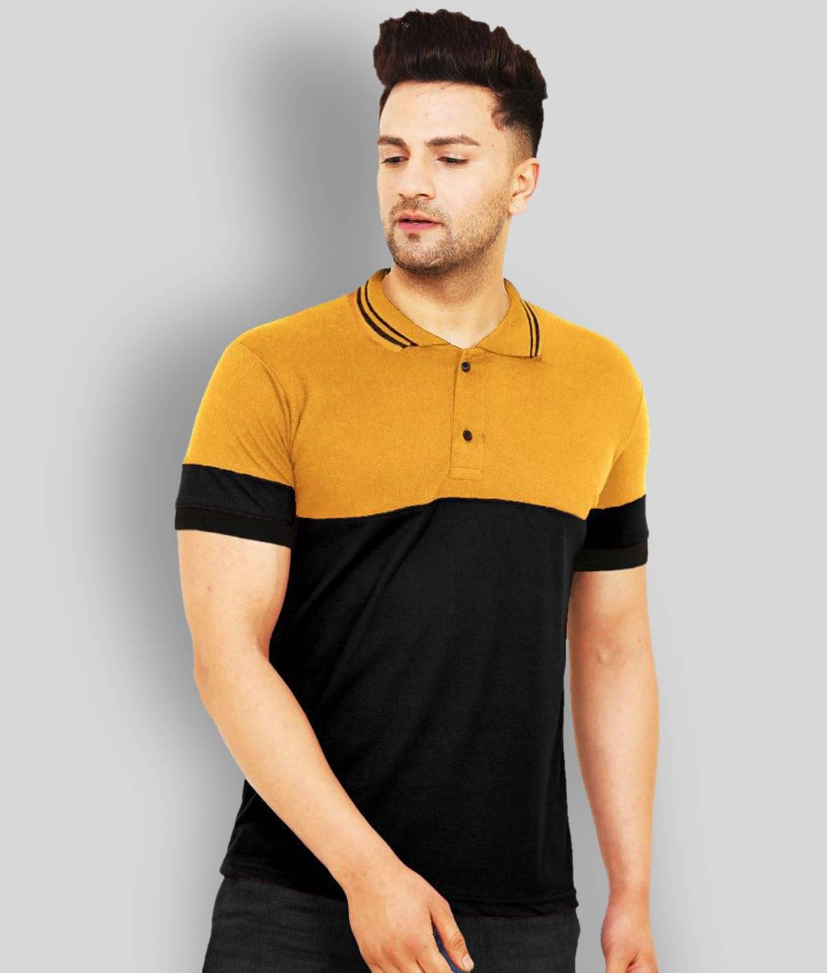     			Leotude Pack of 1 Cotton Blend Regular Fit Colorblock Half Sleeves Men's Polo T Shirt ( Mustard )