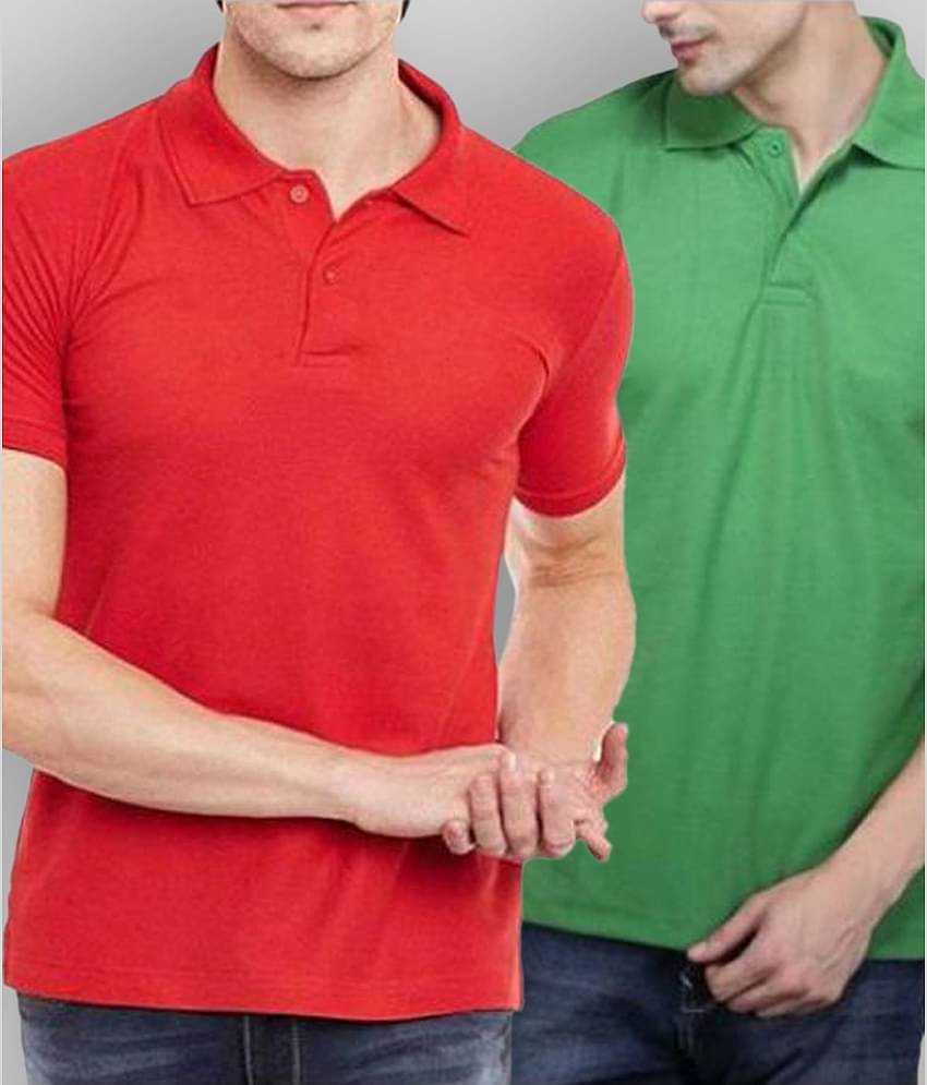 SKYRISE Pack of 2 Cotton Blend Slim Fit Solid Half Sleeves Men's Polo T Shirt ( Multicolor )