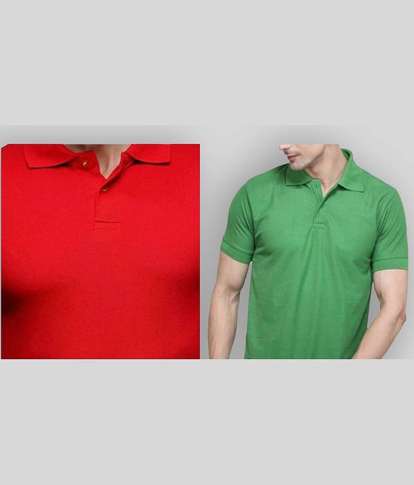 SKYRISE Pack of 2 Cotton Blend Slim Fit Solid Half Sleeves Men's Polo T Shirt ( Multicolor )