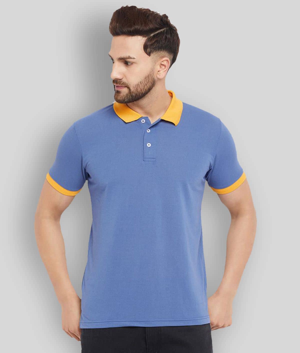 The Million Club Pack of 1 Cotton Blend Regular Fit Solid Half Sleeves Men's Polo T Shirt ( Blue )