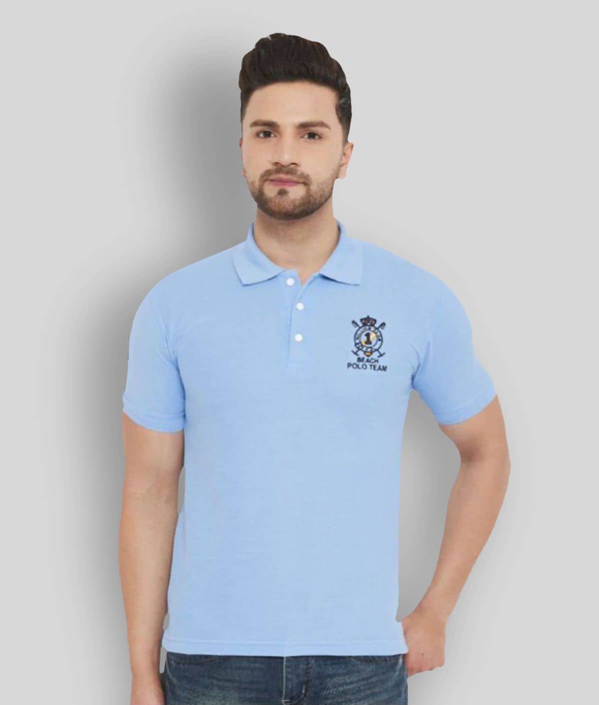 The Million Club Pack of 1 Polyester Regular Fit Solid Half Sleeves Men's Polo T Shirt ( Blue )