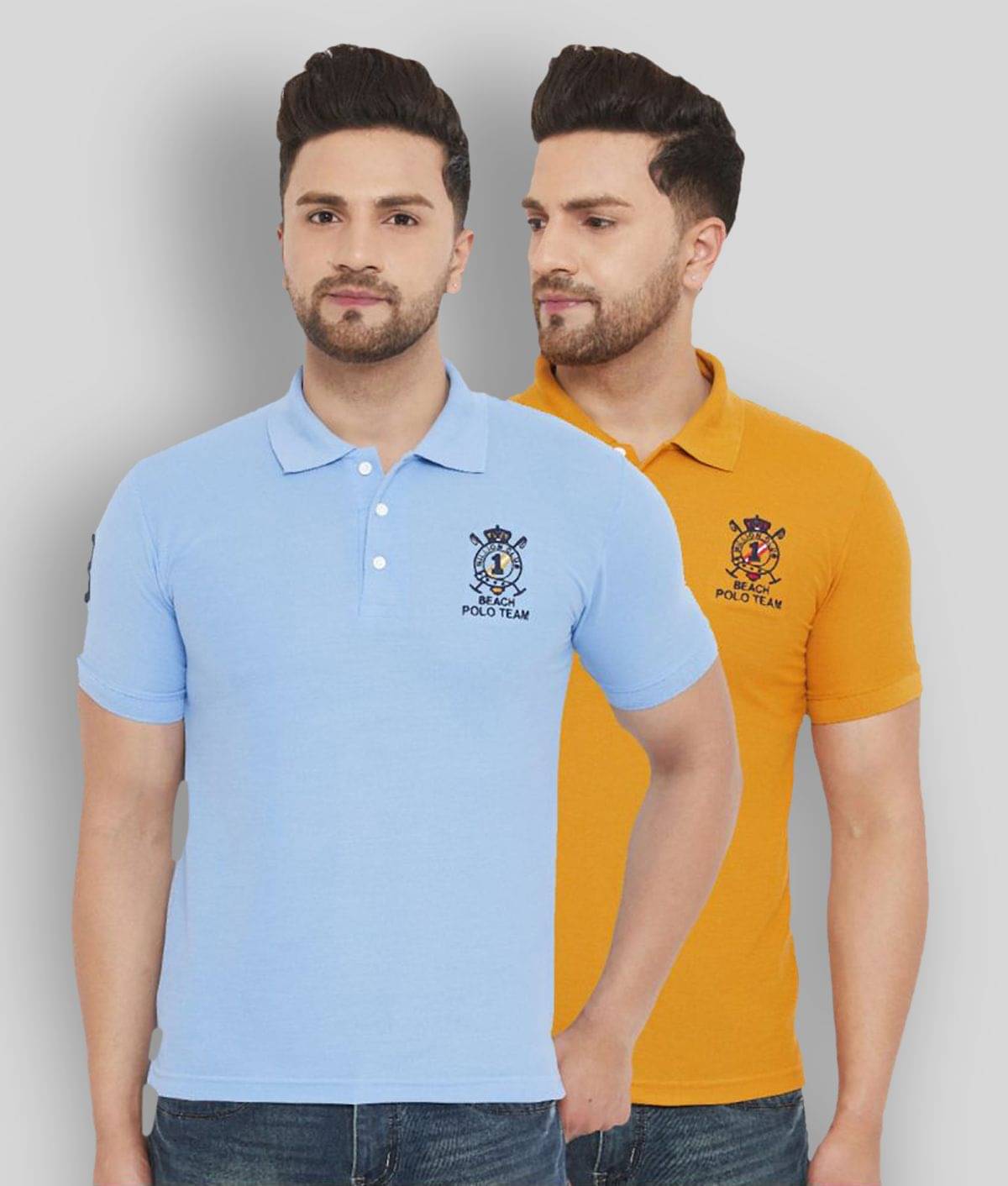 The Million Club Pack of 2 Polyester Regular Fit Solid Half Sleeves Men's Polo T Shirt ( Blue ) The Million Club Pack of 2 Polyester Regular Fit Solid Half Sleeves Men's Polo T Shirt ( Blue )