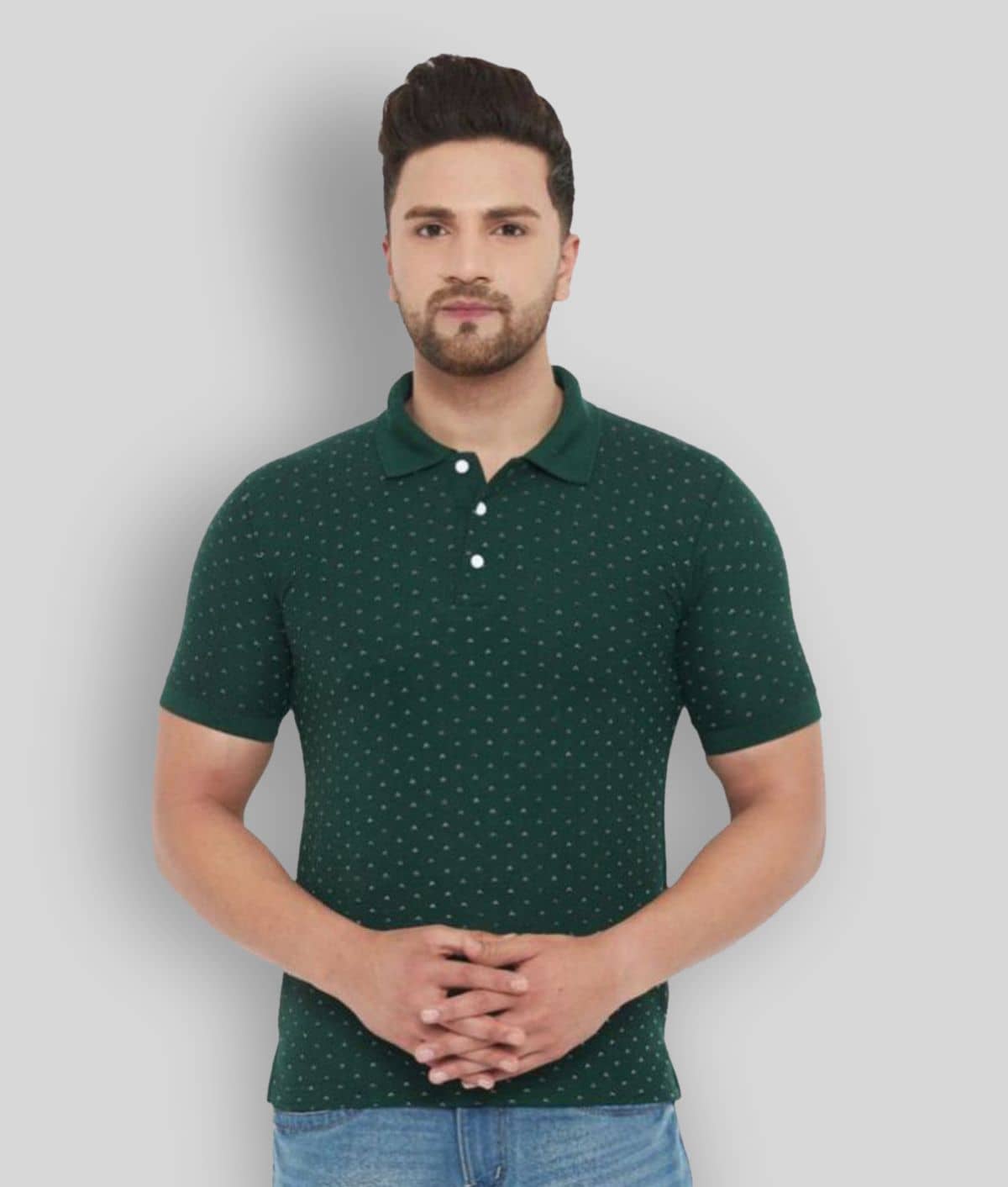 The Million Club Pack of 1 Polyester Regular Fit Printed Half Sleeves Men's Polo T Shirt ( Green )