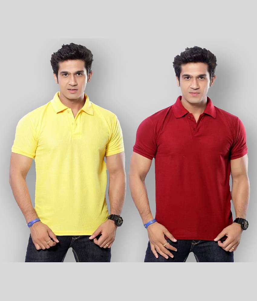 in365 Pack of 2 Cotton Blend Regular Fit Solid Half Sleeves Men's Polo T Shirt ( Maroon )