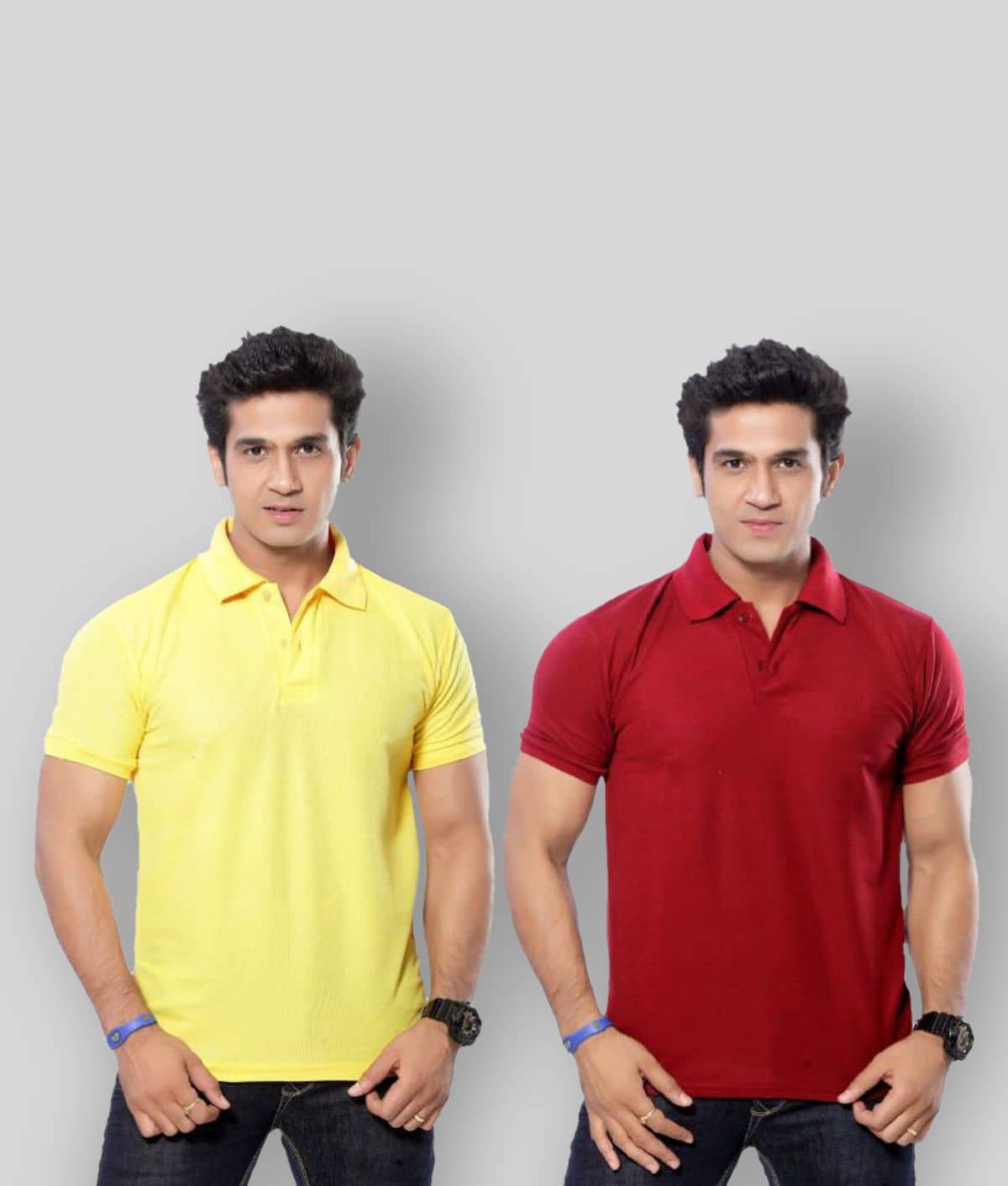 in365 Pack of 2 Cotton Blend Regular Fit Solid Half Sleeves Men's Polo T Shirt ( Maroon )