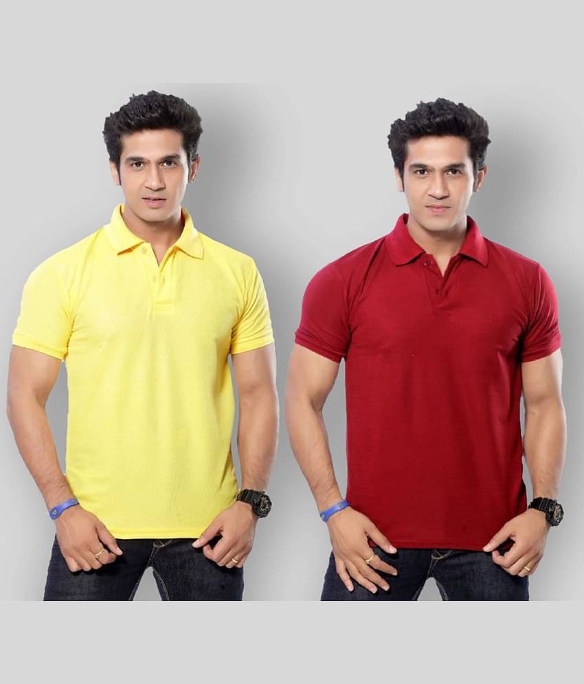 in365 Pack of 2 Cotton Blend Regular Fit Solid Half Sleeves Men's Polo T Shirt ( Maroon )