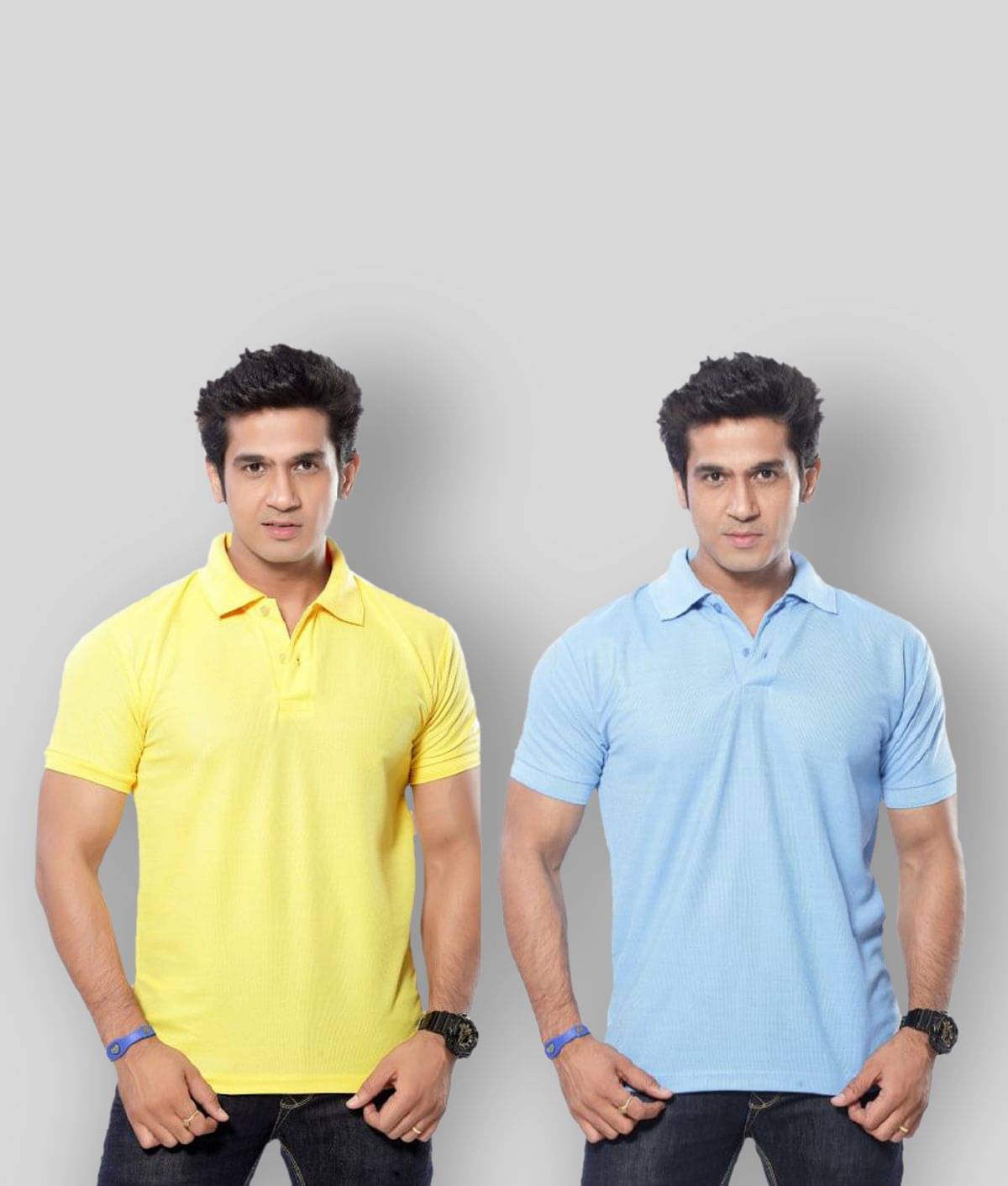     			in365 Pack of 2 Cotton Blend Regular Fit Solid Half Sleeves Men's Polo T Shirt ( Blue )