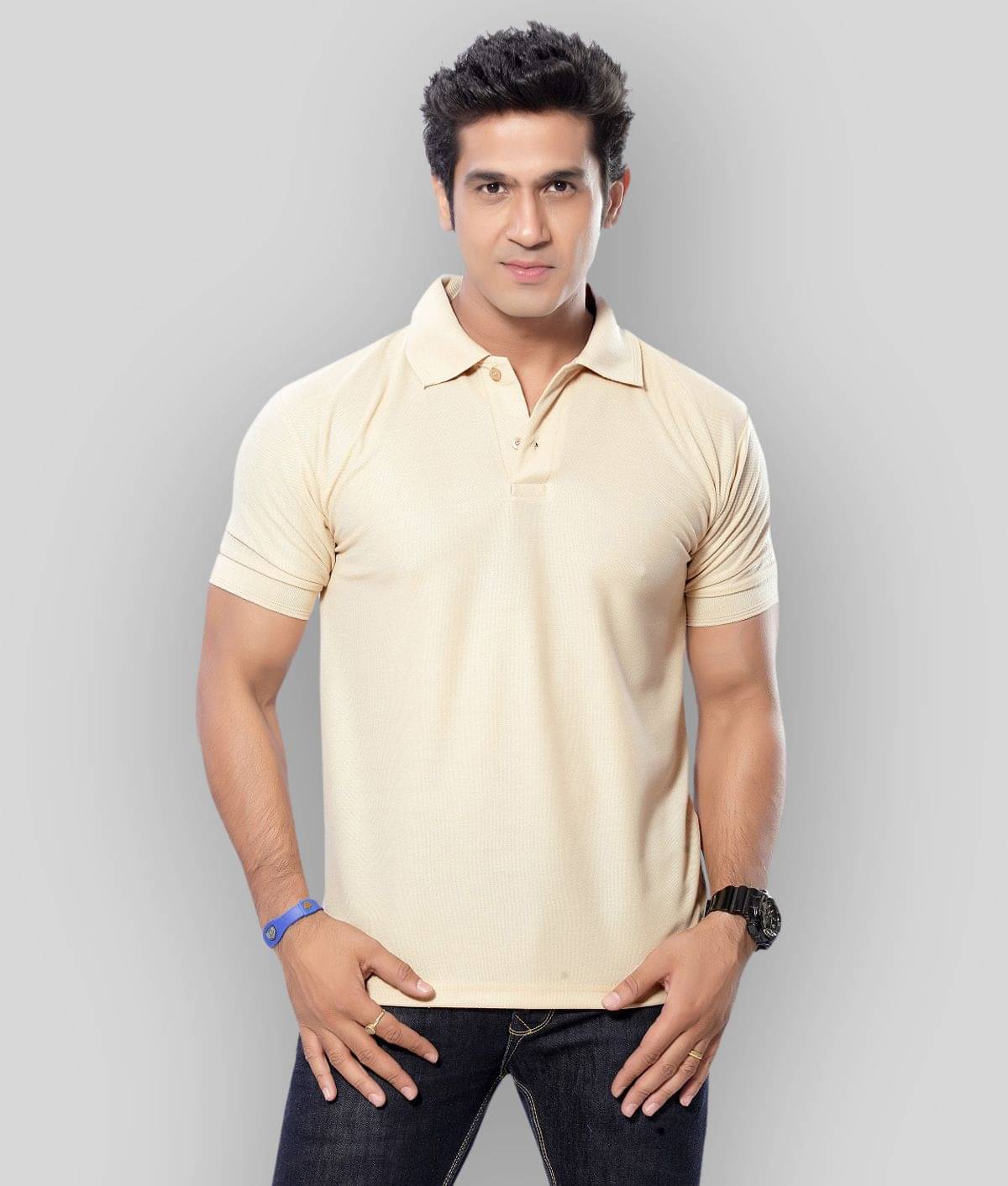     			in365 Pack of 1 Cotton Blend Regular Fit Solid Half Sleeves Men's Polo T Shirt ( Beige )