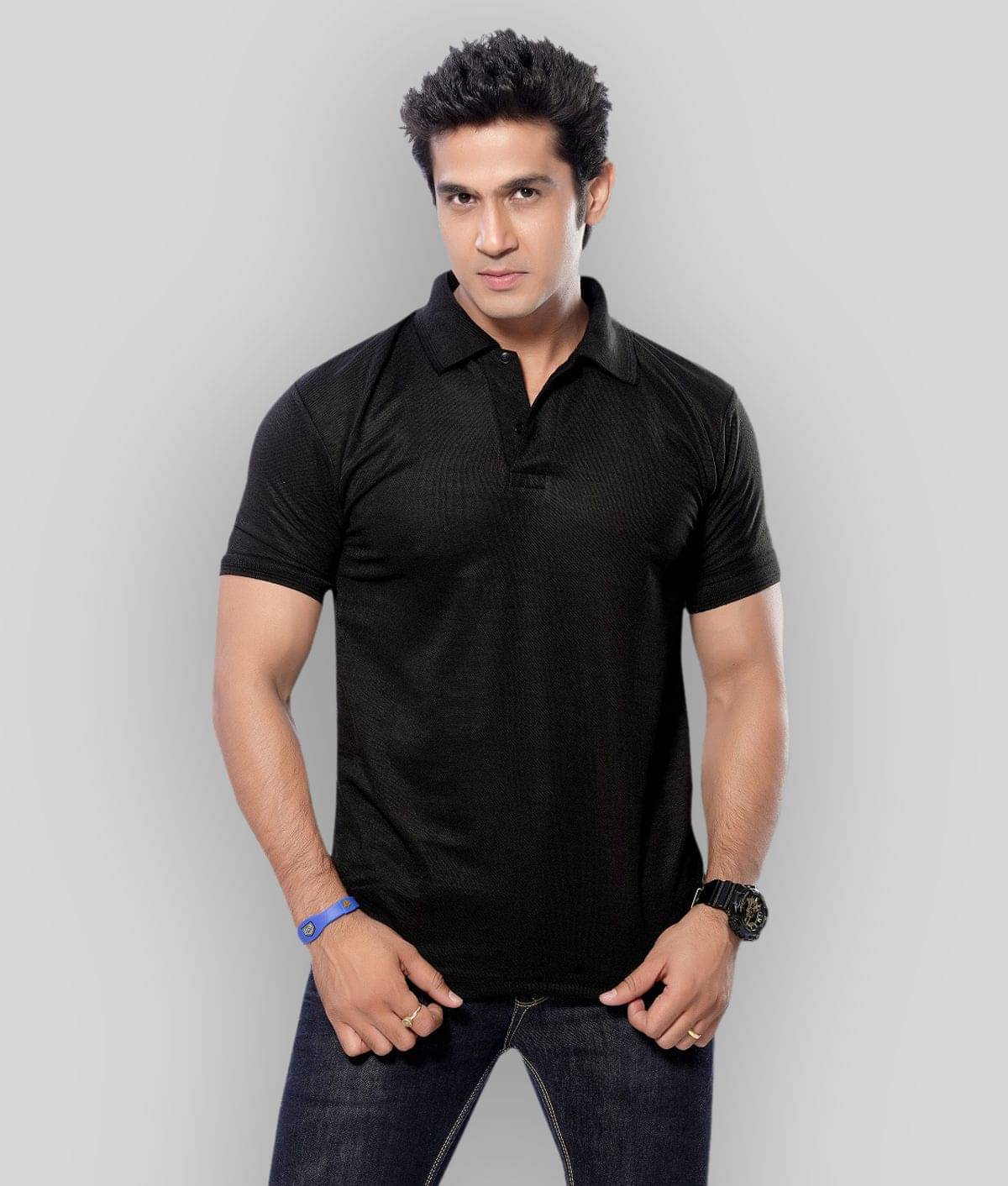     			in365 Pack of 1 Cotton Blend Regular Fit Solid Half Sleeves Men's Polo T Shirt ( Black )