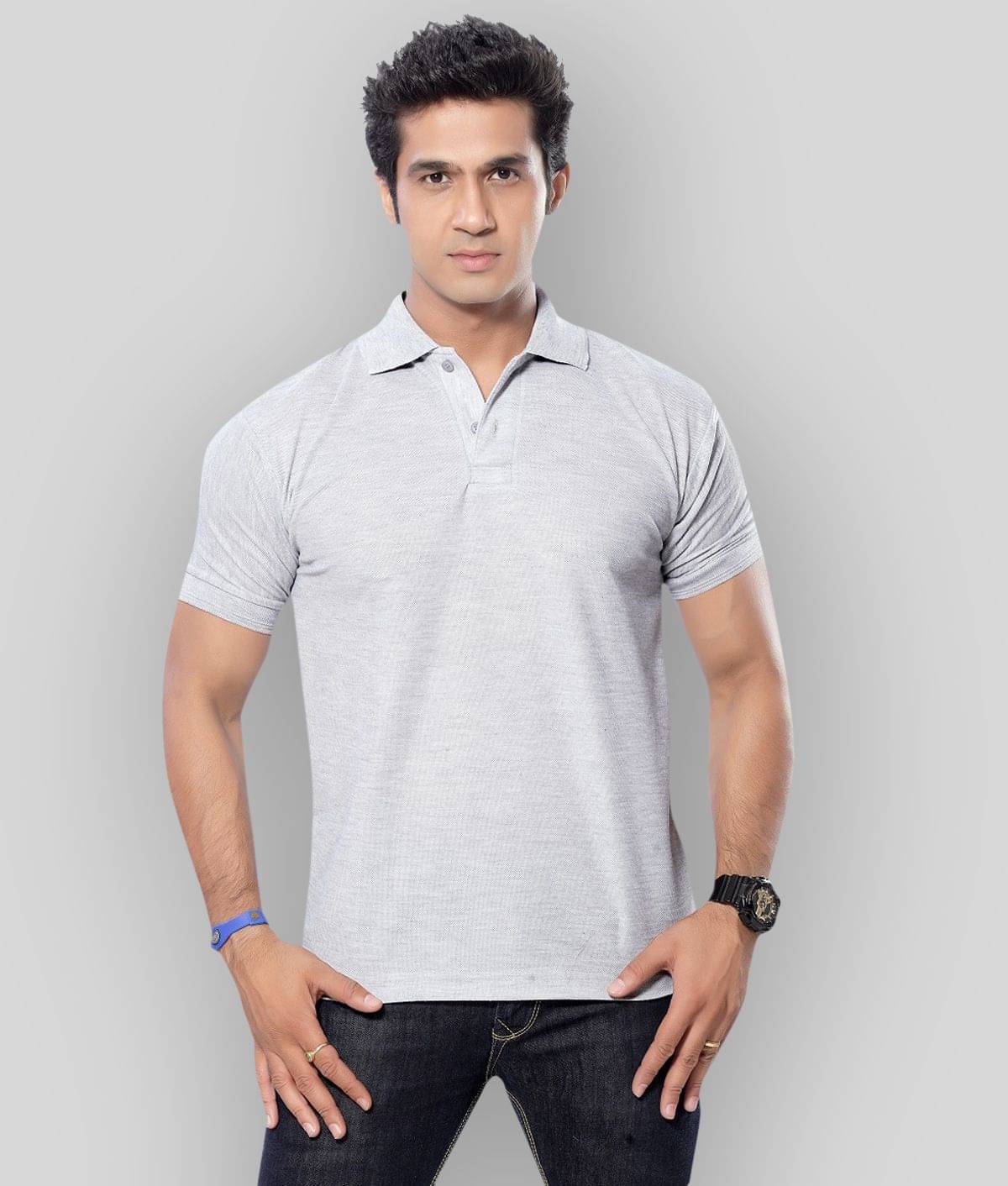     			in365 Pack of 1 Cotton Blend Regular Fit Solid Half Sleeves Men's Polo T Shirt ( Grey )