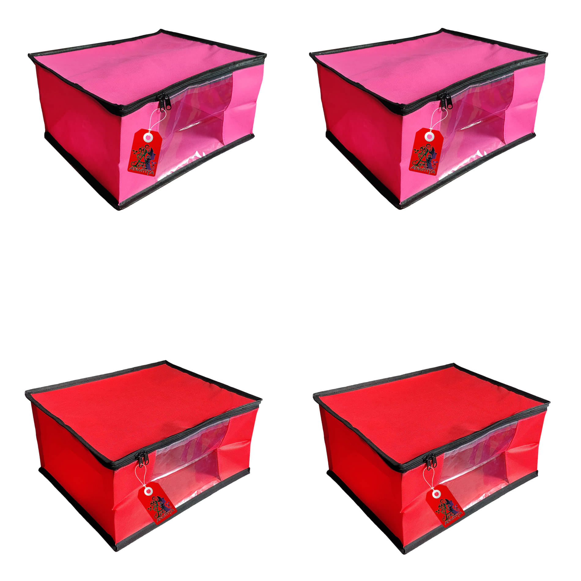 ADWITIYA – Set of 4 – Black Border Nonwoven Large Saree Cover / Organizer For Clothes / Garment Storage Bag With Zip - Pink & Red ADWITIYA – Set of 4 – Black Border Nonwoven Large Saree Cover / Organizer For Clothes / Garment Storage Bag With Zip - Pink & Red