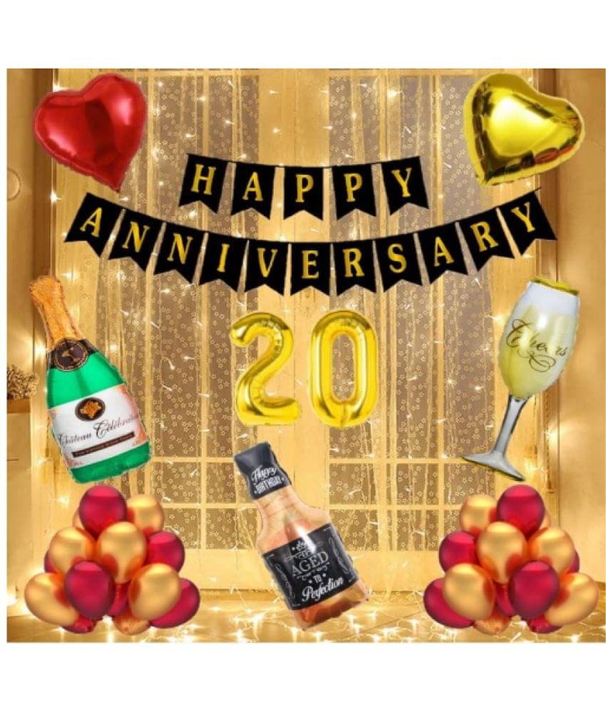     			Blooms  Mall  1 set Happy Anniversary  Banner (Black   Color),,20 No. Foil Number Golden