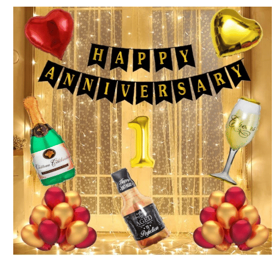    			Blooms  Mall  1 set Happy Anniversary  Banner,1 No. Foil Number Golden + Green  + 1 pc Aged to Perfection  1 Whiskey  Foil Balloon