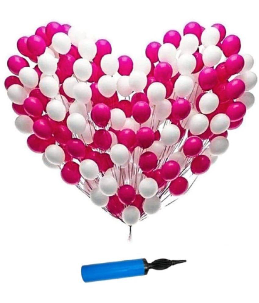     			Blooms Mall 101pcs Combo Red and White Mettalic Balloon + Balloon Pump