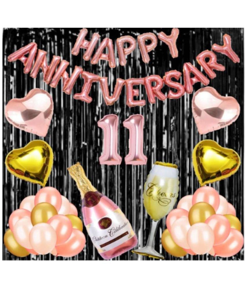     			Blooms Mall 1 Rose Gold Foil Balloons with Happy Anniversary Decoration Items ( Pack of 55)