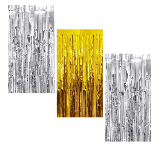 Blooms Mall 2Silver 1Golden fringe Curtains Pack of 3 Blooms Mall 2Silver 1Golden fringe Curtains Pack of 3