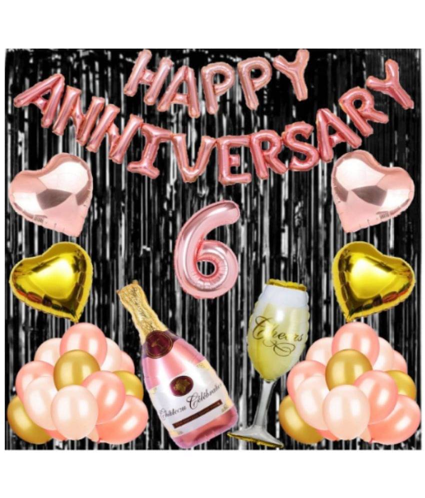 Blooms Mall 6 Rose Gold Foil Balloons with Happy Anniversary Decoration Items ( Pack of 55)     			Blooms Mall 6 Rose Gold Foil Balloons with Happy Anniversary Decoration Items ( Pack of 55)