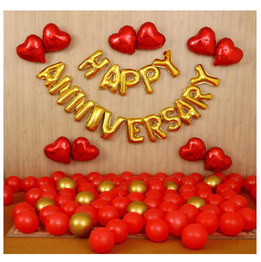 Blooms Mall 69 pcs Romantic Combo Happy Anniversay Letter foil balloons + Mettaliic Balloons + Special Heart shape Balloons Blooms Mall 69 pcs Romantic Combo Happy Anniversay Letter foil balloons + Mettaliic Balloons + Special Heart shape Balloons