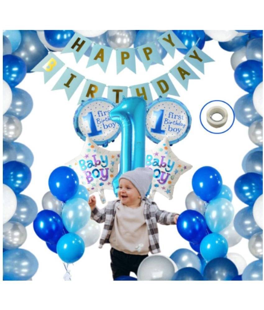     			Blooms Mall  Golden and silver Happy Birthday Decoration Combo Kit with Banner, Balloons, Foil Curtain, 50pcs for Birthday Decoration