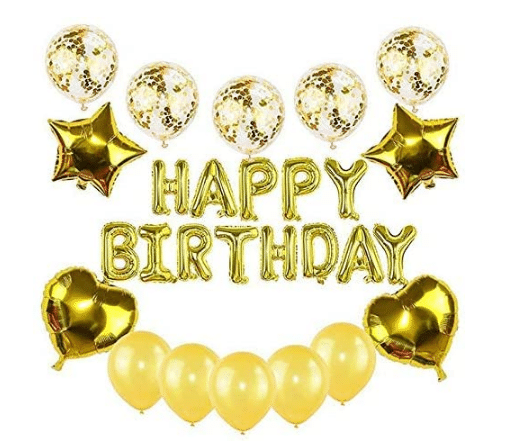     			Blooms Mall Decoration Combo 1Pcs Happy Birthday Foil ,2PcsStar,2Pcs Heart Set With 5Pcs Gold Metallic Balloons 5Pcs Confetti Balloons