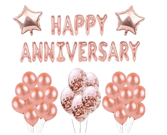     			Blooms Mall Happy Anniversary Decoration Kit - 43Pcs Happy Anniversary Banner Happy Anniversary Foil Balloons with HD Metallic Balloons Decoration Set Item For Home (Rose Gold)