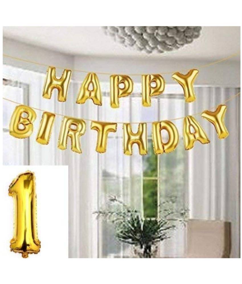Blooms Mall "Happy Birthday" Golden Foil Balloon (Pack of 13 Letters)+Golden Letter 1 Foil Balloon (Combo 1+1)     			Blooms Mall "Happy Birthday" Golden Foil Balloon (Pack of 13 Letters)+Golden Letter 1 Foil Balloon (Combo 1+1)