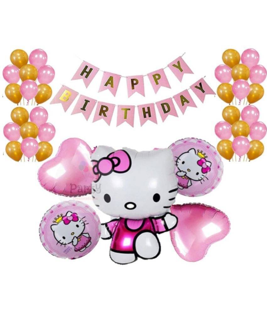     			Blooms  Mall  Hello Kitty Party Decoration – Combo Pack of 36 Balloon & Happy Birthday Banner | 5 Hello Kitty Foil Balloons Set | 15 Pink & 15 Gold Metallic Balloons | 1 Happy Birthday Banner