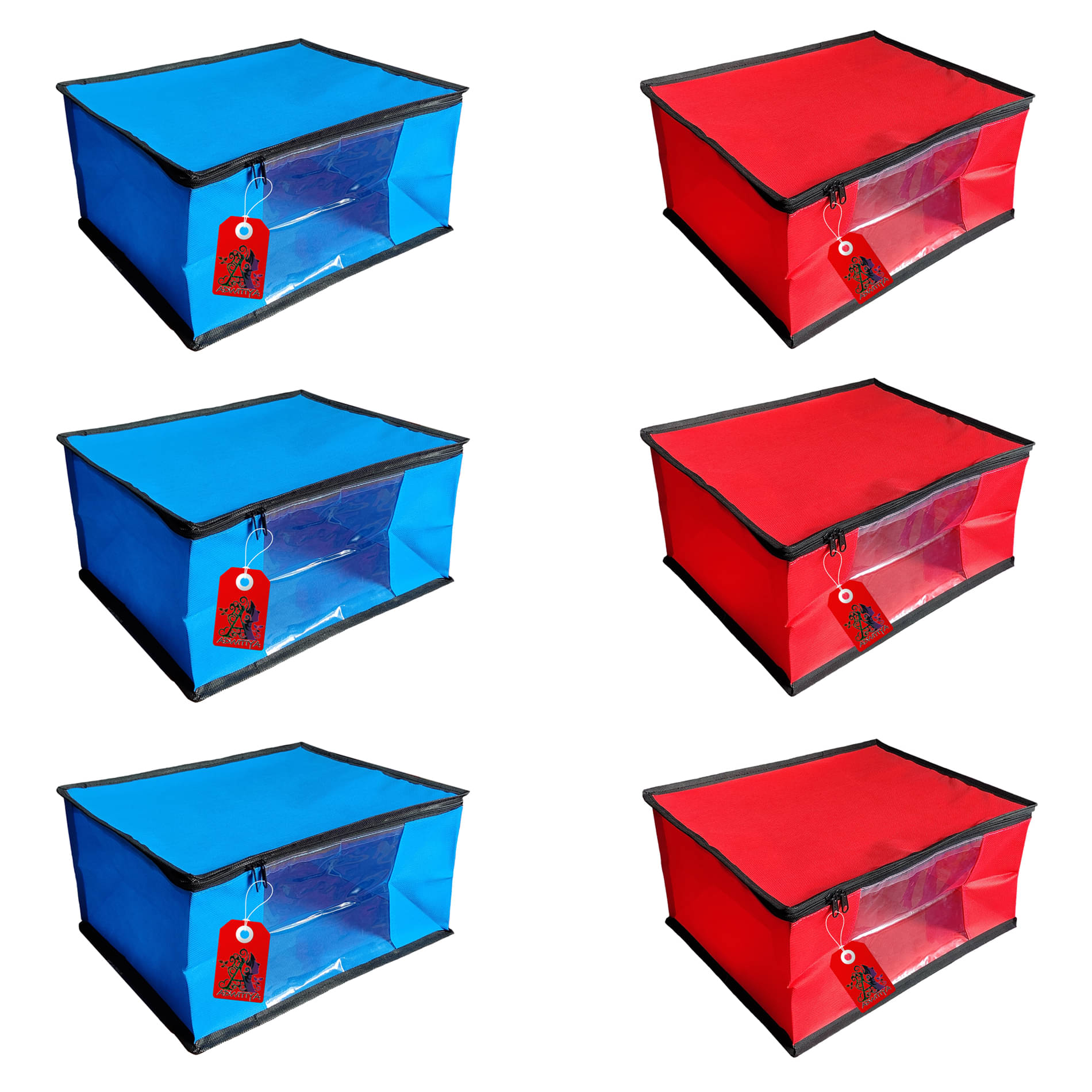 ADWITIYA – Set of 6 – Black Border Nonwoven Large Saree Cover / Organizer For Clothes / Garment Storage Bag With Zip - Blue & Red ADWITIYA – Set of 6 – Black Border Nonwoven Large Saree Cover / Organizer For Clothes / Garment Storage Bag With Zip - Blue & Red