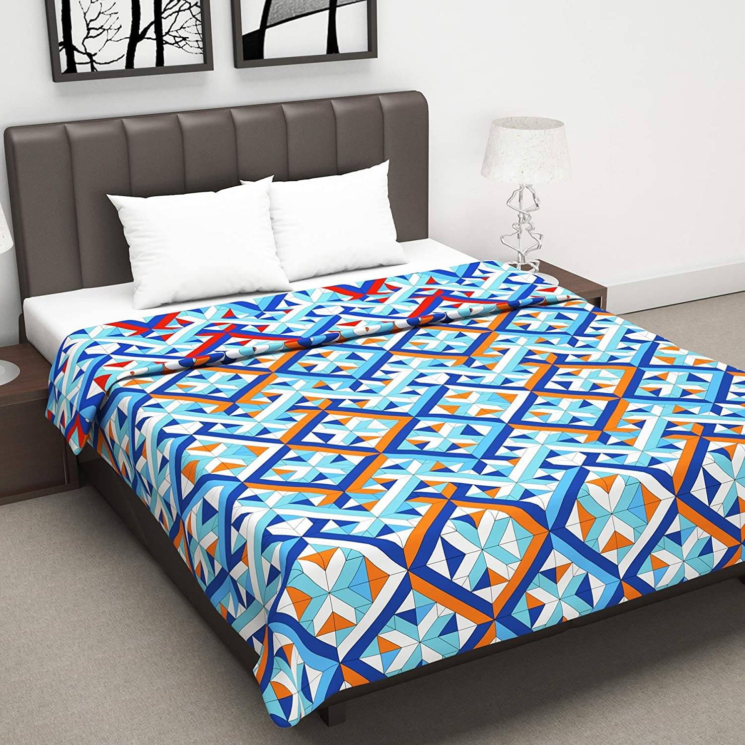 DIVINE CASA Double Polyester Blue Geometrical Dohar DIVINE CASA Double Polyester Blue Geometrical Dohar