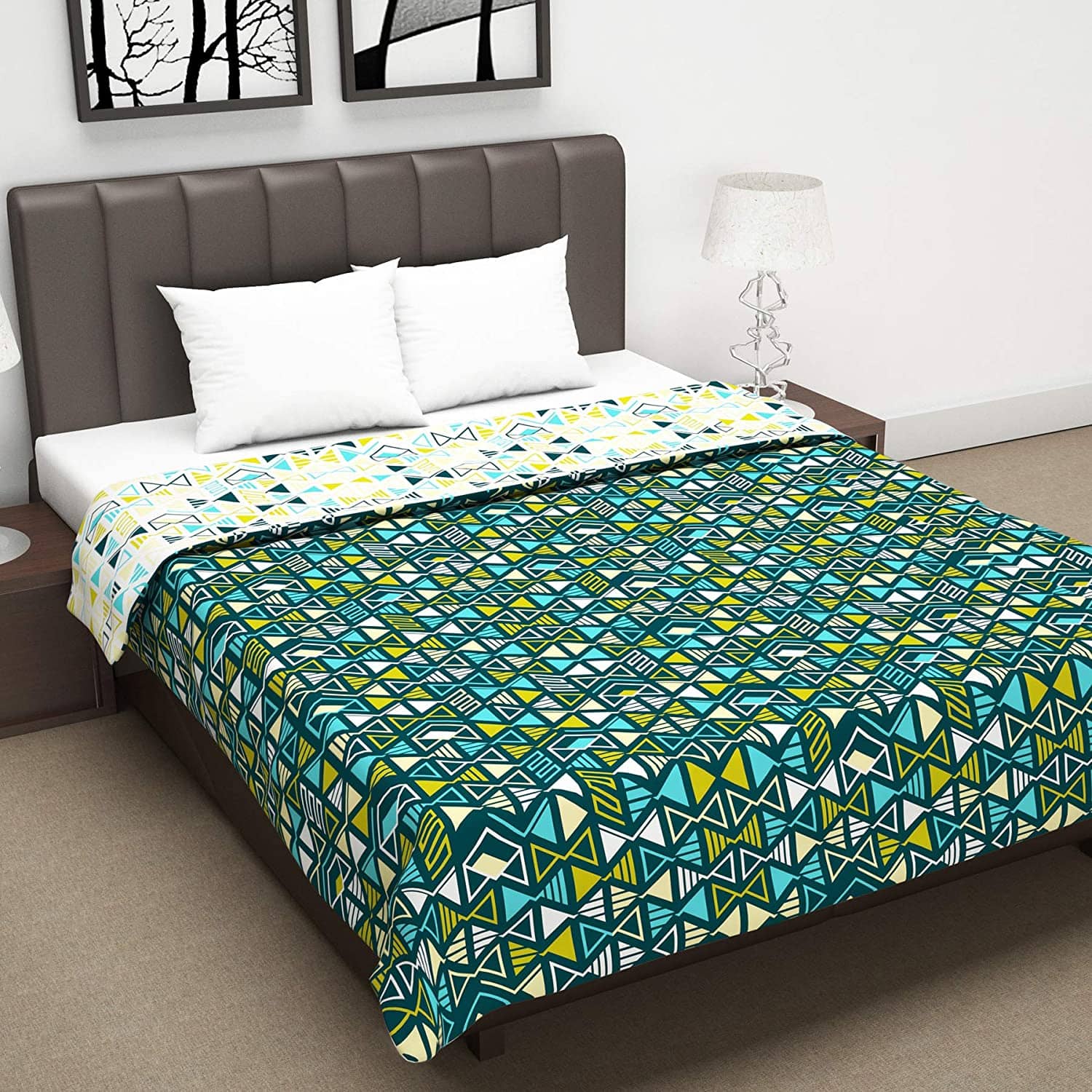 DIVINE CASA Double Polyester Green Geometrical Dohar