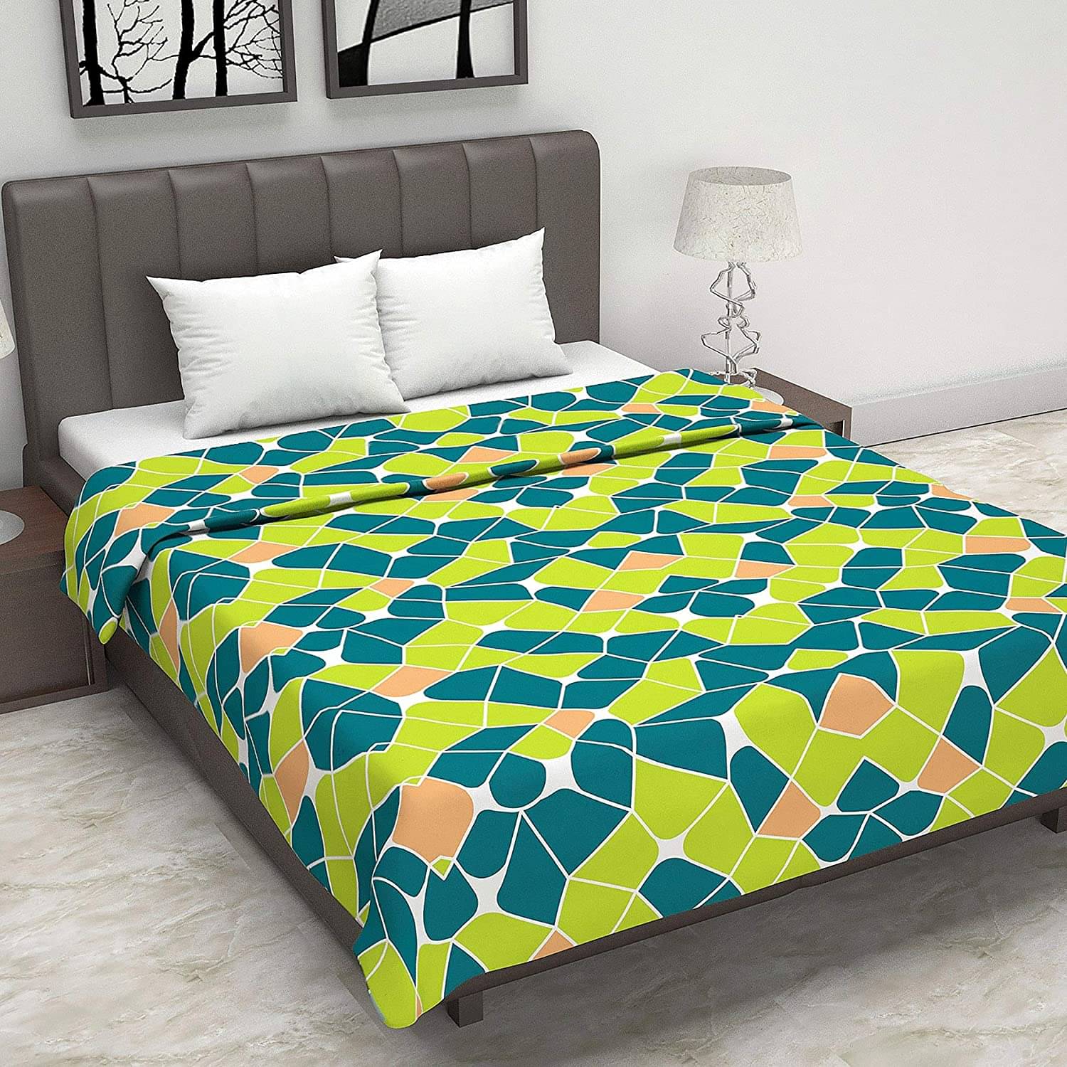     			DIVINE CASA Double Polyester Green Abstract Dohar