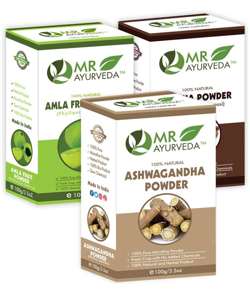 MR Ayurveda Ashwagandha Powder, Amla Powder & Reetha Powder Hair Scalp Treatment 300 g Pack of 3