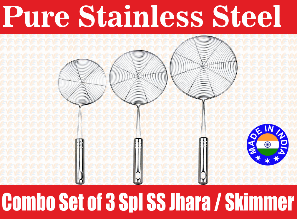     			Veer Combo Jhara Set - Stainless Steel Silver No Coating Kitchen Set ( Pack of 3 )