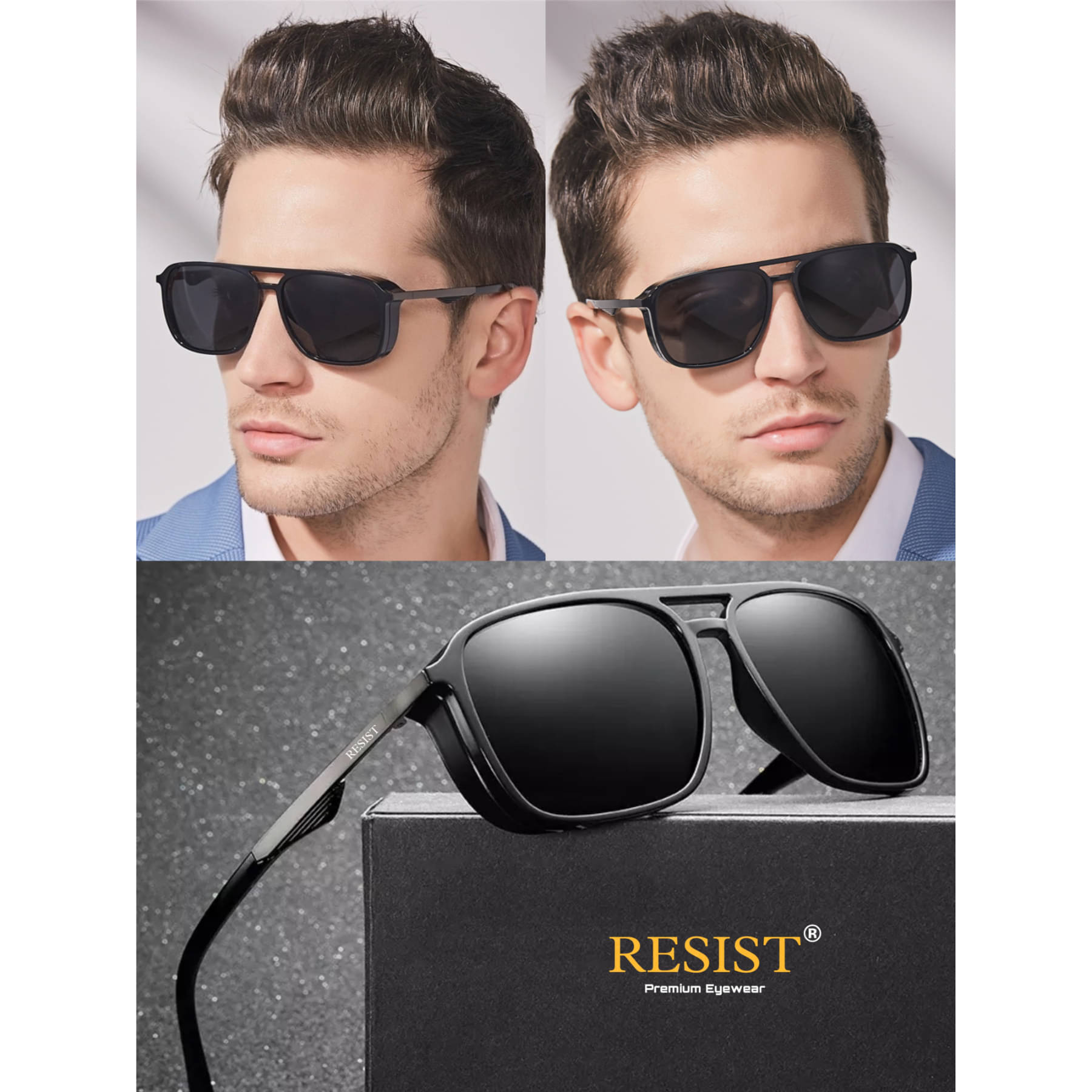     			RESIST EYEWEAR Black Rectangular Sunglasses ( Pack of 1 )