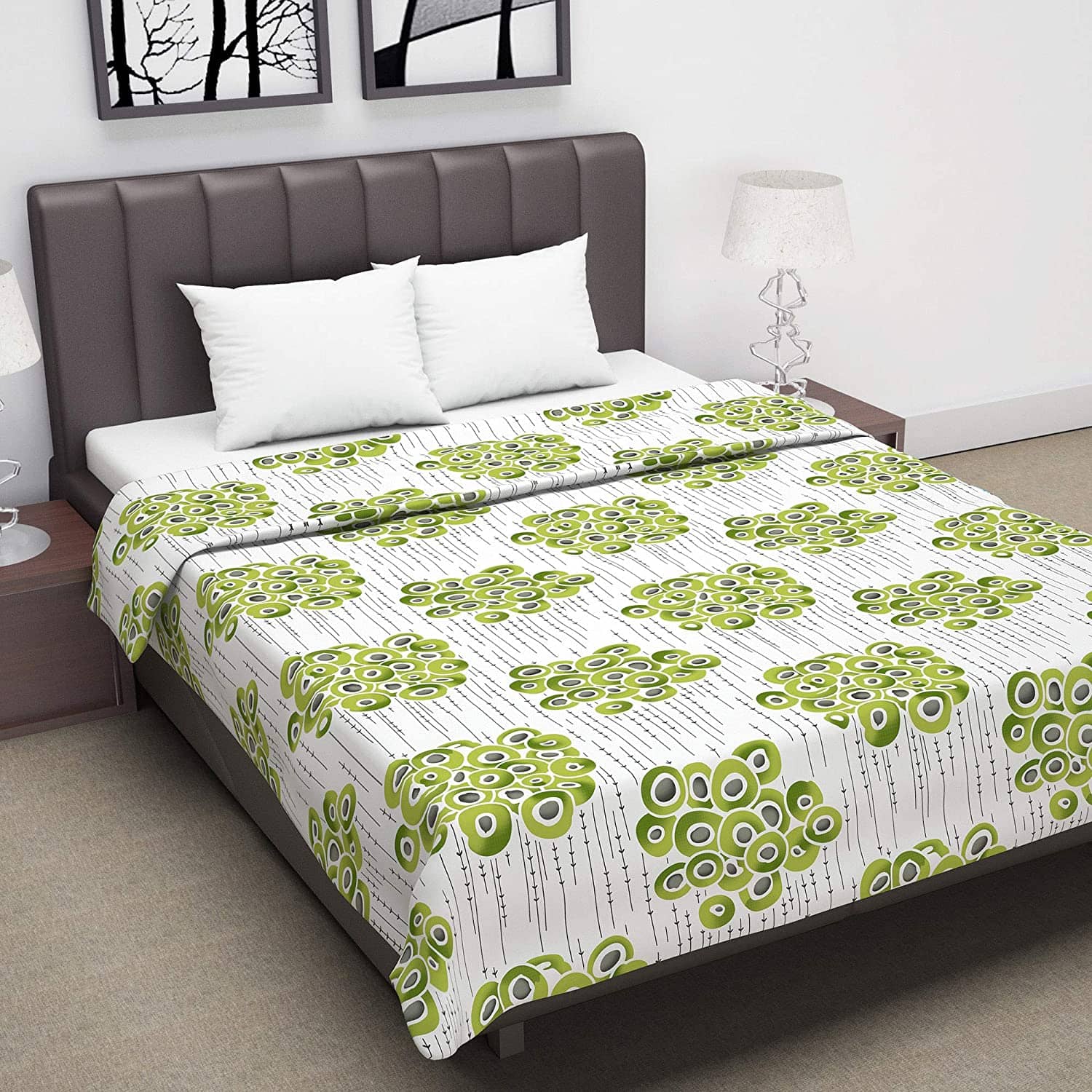 DIVINE CASA Double Cotton Green Floral Dohar